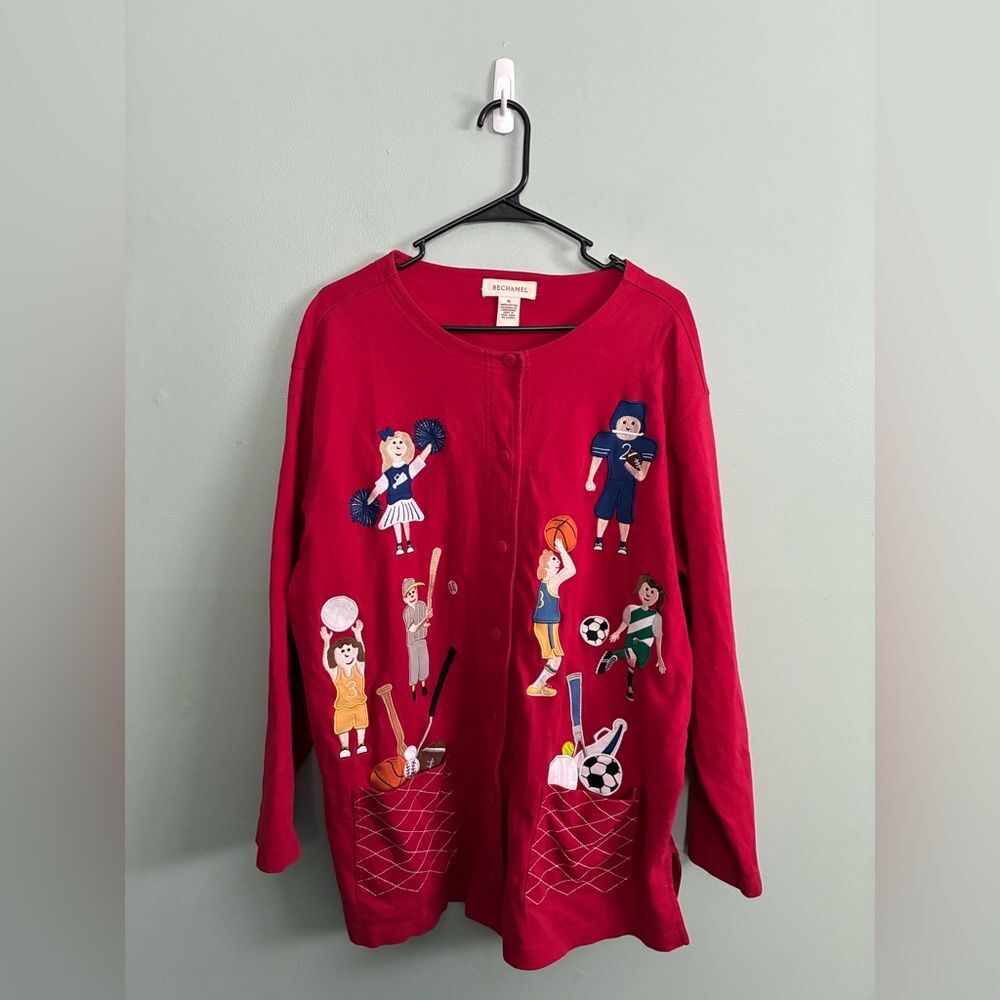 Bechamel Red Cardigan Embroidery Sports Gym Teacher School Kids Grandma XL